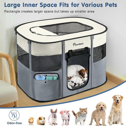Dog Playpen, Portable Pet Cat PlayPen, 600D Oxford Dog Kennel Tent Crate, Waterproof&Breathable, Indoor Outdoor Travel Camping for Medium/Large Breed with Carrying Case+Bowl(M), Gray