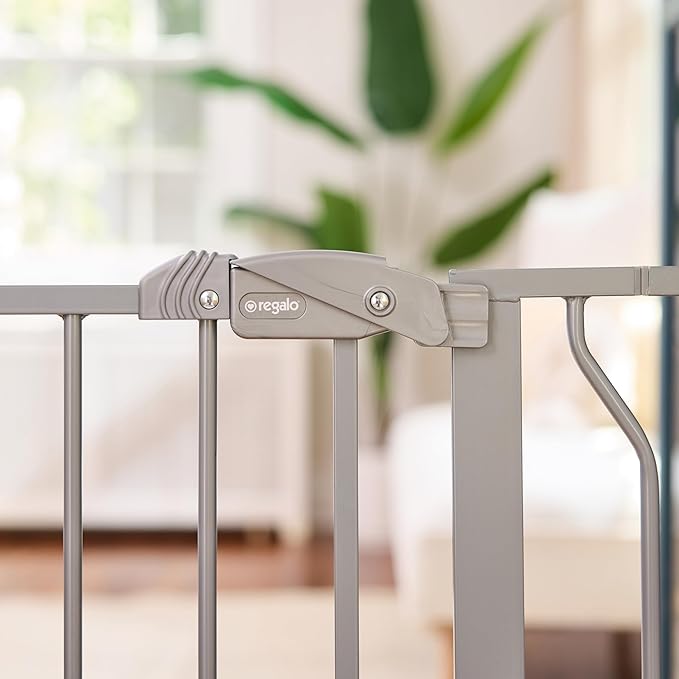 Regalo Safety 29-49" Easy Step Extra Wide Baby Gate for Doorways & Bottom of Stairs, Pressure Mounted Safety Gate with Door for Babies, Toddlers & Pets, Platinum