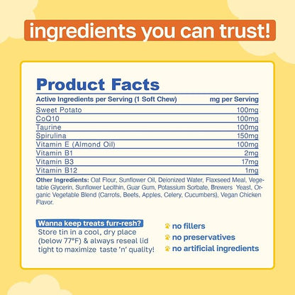 Happy Paws Cognitive Taurine Supplement for Dogs, Soft Chews with Spirulina, CoQ10 & Vitamins B1, B3, B12, Senior Dog Vitamins that Support Cognitive Function, Memory and Focus,