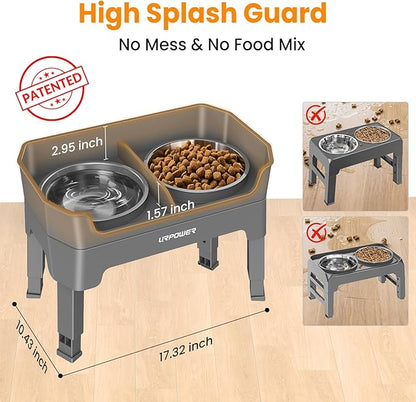 URPOWER 3-in-1 Elevated Dog Bowls - Mess Proof Double Deck 4 Height Adjustable Raised Stand with 2 Stainless Steel Food Bowls & Licking Plate for Small, Medium & Large Dogs