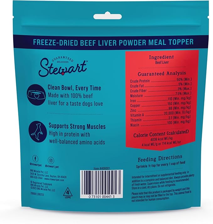Stewart Supper Sprinkles Dog Food Topper, Beef Liver, 2.5 Ounce Resealable Bag, High Protein