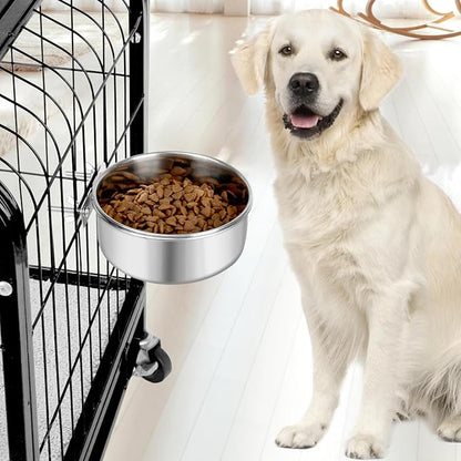Dog Bowl Stainless Steel Pet Hanging Food Water Bowl Cage Feeding Cup Feeder for Dogs Cats Rabbits Birds Small Animal (Large)