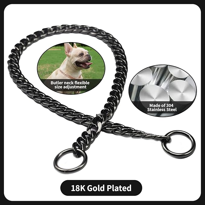 Stainless Steel P Chock Metal Chain -JYHY Dog Necklace Collars Walking Training Pet Supplies for Small Medium Large Dogs (24" (Fits Neck 20" to 22"), Black)
