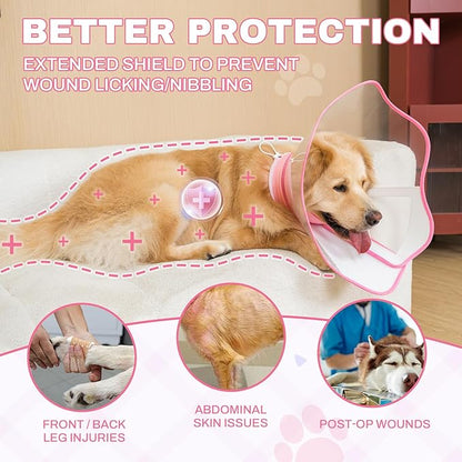 Arblina Soft Dog Cone Collar After Surgery,2-in-1 Adjustable Sponge Recovery Collar to Stop Licking Biting Wounds, Pet Elizabethan Dog Cone Alternative with Shield, L