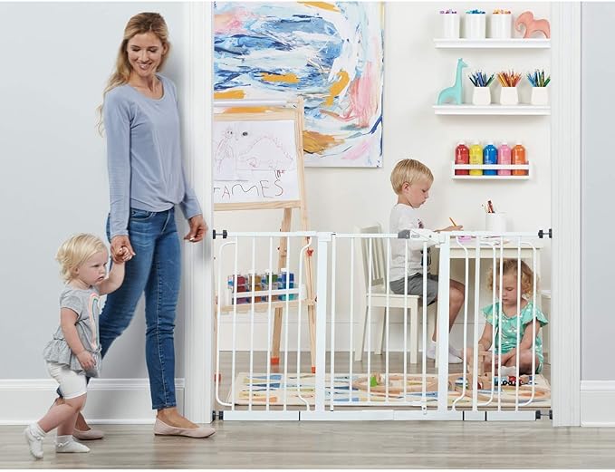 Regalo Safety 29-56" Extra Wide Baby Gate for Doorways & Bottom of Stairs, Pressure Mounted Baby Gate with Door for Babies, Toddlers & Pets, Tested & Safe for 30 Years, American Designed and Owned