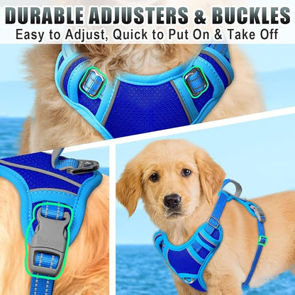 BARKBAY No Pull Dog Harness Large Reflective Dog Harness with Front Clip and Easy Control Handle for Walking Training Running with ID tag Pocket(Sapphire Blue & Blue,XS)