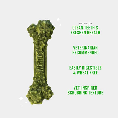 Minties Dog Dental Bone Treats, Dental Chews for Dogs 25-50 lbs, 60 Count, Brushing Chews Helps Clean Teeth and Freshen Bad Breath, Removes Plaque and Tartar, Veterinarian Recommended