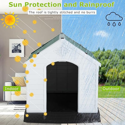 BestPet Dog House Indoor Outdoor Insulated Kennel Durable Plastic Dog House for Small Medium Large Dogs Weather & Water Resistant Pet Crate with Air Vents and Elevated Floor