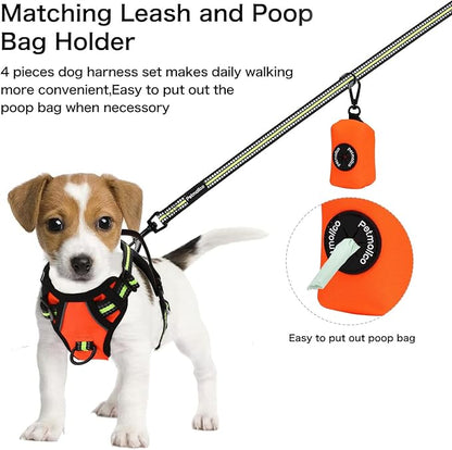Petmolico No Pull Dog Harness Set,4 Leash Attchment Easy Control Handle Reflective Vest Dog Harness Small Breed Dogs Harness and Leash Set with Poop Bag Holder,Small-Orange