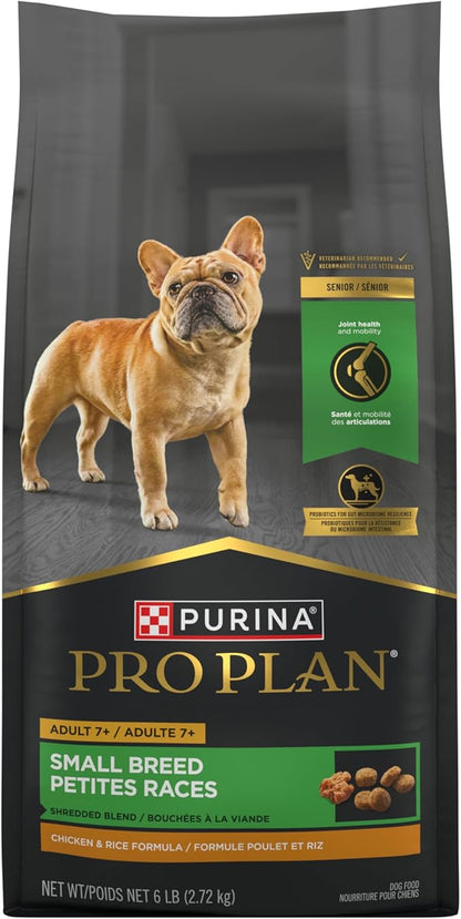 Purina Pro Plan Small Breed 7 Plus Shredded Blend Chicken and Rice Formula Senior Dog Food - 6 lb. Bag,(Pack of 2)
