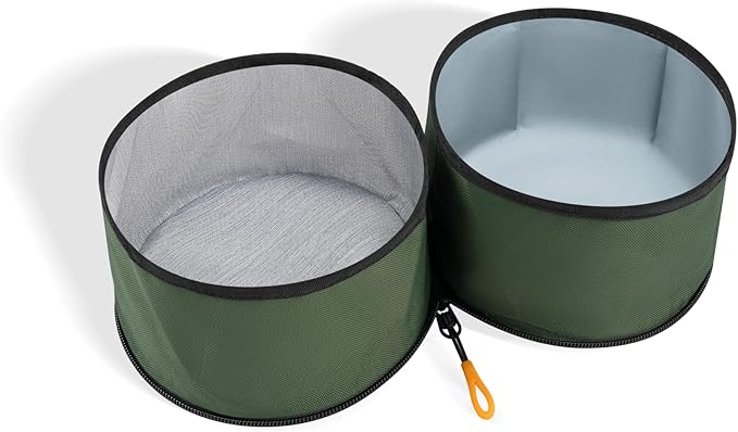 OllyDog Superbowl | Collapsible Dog Travel Bowl | 2 Compartment Food & Water | Foldable| Portable Dog Bowl | Hiking, Camping (Winter Moss)