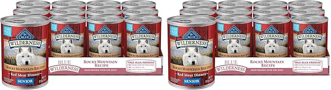 Blue Buffalo Wilderness Rocky Mountain Recipe Senior Wet Dog Food,High-Protein & Grain-Free,Made with Natural Ingredients,Red Meat Recipe,12.5-oz. Cans,(Pack of 24)