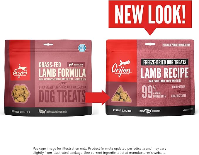 ORIJEN Grain Free High Protein Freeze Dried Dog Treats Grass Fed Lamb Recipe 3.25oz Bag