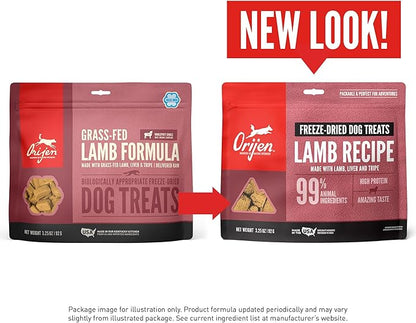 ORIJEN Grain Free High Protein Freeze Dried Dog Treats Grass Fed Lamb Recipe 3.25oz Bag