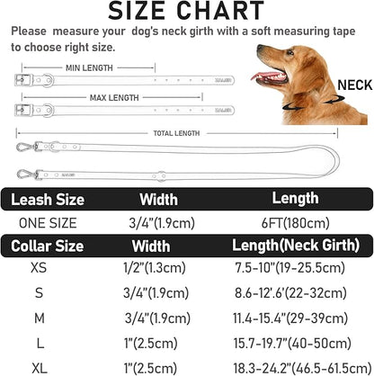 ZALER Dog Collar and Leash Set, Waterproof Adjustable Odor Proof Pet Collars Leashes Easy to Clean, 6FT Dog Leash with 2 Hooks for Large, Medium Small Dogs (L, Black)