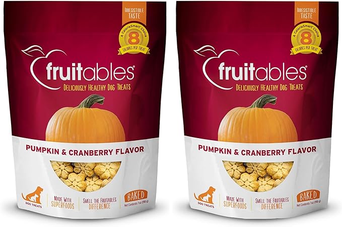 Fruitables Baked Dog Treats Pumpkin & Cranberry Wheat, Corn & Soy Free Healthy, Low Calorie 7 Ounces (Pack of 2)