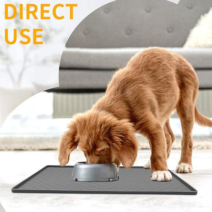 Ptlom Pet Placemat for Dog and Cat, Mat for Prevent Food and Water Overflow, Suitable for Small, Medium and Big Pet,24.5" 16.5", Grey