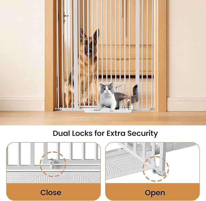53.15" Extra Tall Cat Gate, 29.53"-40.16" Adjustable Width with Small Cat Door, Auto Close Safety Pet Gate, No Drilling Pressure Mount, White