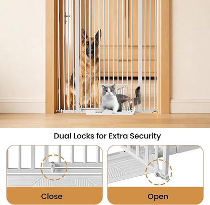 53.15" Extra Tall Cat Gate, 29.53"-40.16" Adjustable Width with Small Cat Door, Auto Close Safety Pet Gate, No Drilling Pressure Mount, White