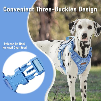 Light Dog Harness for Small Dog Breeds, French Bulldog Puggle Terriers, No-Pull Pet Harness with 2 Leash Clips, Adjustable Soft Padded Dog Vest, Reflective No-Choke Pet Oxford Vest, Blue, Small
