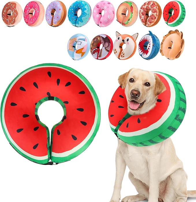 BEAUTYZOO Inflatable Dog Cone Collar to Stop Licking for Large Medium Small Dogs,Soft Dog Cone Alternative After Surgery,Comfortable Pet Recovery Collar&Cone Elizabethan Dog Neck Donut,Watermelon L