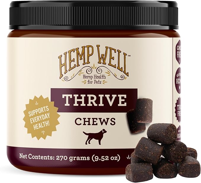 Hemp Well Thrive Chews for Dogs – Supports Hip, Joint, and Heart Health, Promotes Immune Support, Strengthens Skin and Coat, Organically Sourced – 60 Count