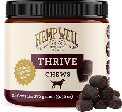 Hemp Well Thrive Chews for Dogs – Supports Hip, Joint, and Heart Health, Promotes Immune Support, Strengthens Skin and Coat, Organically Sourced – 60 Count