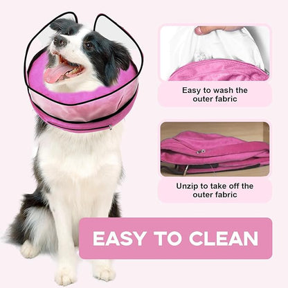 Inflatable Dog Cone Collar-Enhanced Anti-Licking Protective Cone with Adjustable Strap-Soft Dog Donut Collar Recovery Cone for Pets After Surgery(Pink, L)