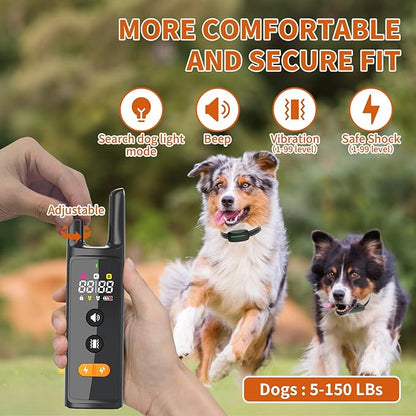 Dog Training Shock Collar 4300FT Dog Bark Collar with Remote IP67 Waterproof 4 Training Modes Beep Vibration Shock Light Mode Magnetic Charger Electric Dogs Collar 8-25 inches Double Shock Iron Black
