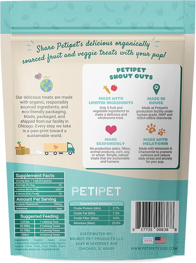 Petipet Calming Chews for Dogs - Plant-Based Calming Supplement w/Melatonin+Chamomile - Calming Aid Soft & Chewy Treats for Relaxing, Stress, Separation, Anxiety Relief, Puppies, Small & Large Breeds