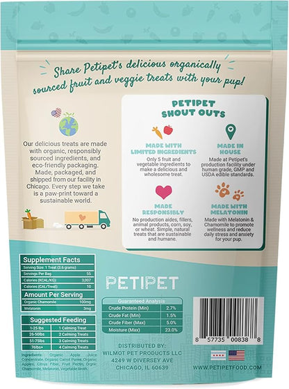 Petipet Calming Chews for Dogs - Plant-Based Calming Supplement w/Melatonin+Chamomile - Calming Aid Soft & Chewy Treats for Relaxing, Stress, Separation, Anxiety Relief, Puppies, Small & Large Breeds