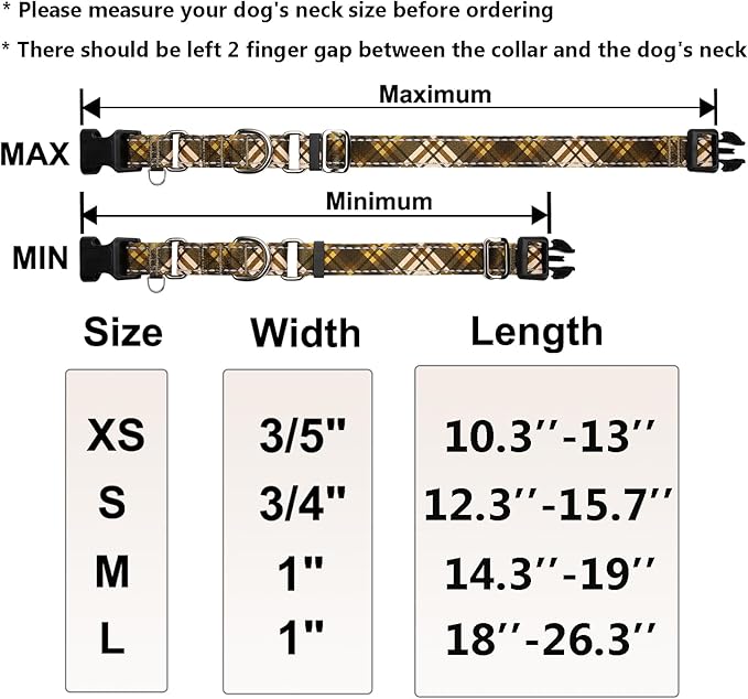 Fall Reflective Martingale Collar for Dogs with Quick Release Buckle Autumn Dog Collars (Brown Plaid, Small)