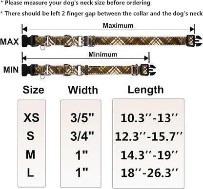 Fall Reflective Martingale Collar for Dogs with Quick Release Buckle Autumn Dog Collars (Brown Plaid, Large)
