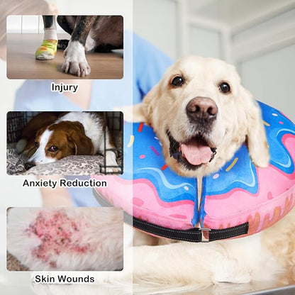 SCENEREAL Dog Cone Alternative After Surgery Donut Collar, Soft Pet Recovery Pillow Collar for Medium Large Dogs, Inflatable Adjustable Neck Collars to Prevent Licking, Donut L