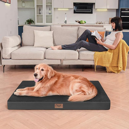Orthopedic Dog Bed for Extra Large Dogs, XL Comfort Pet Mat for Large Sized Dog 44x32 Inch, Egg Crate Foam with Removable Washable Oxford Cover, Black