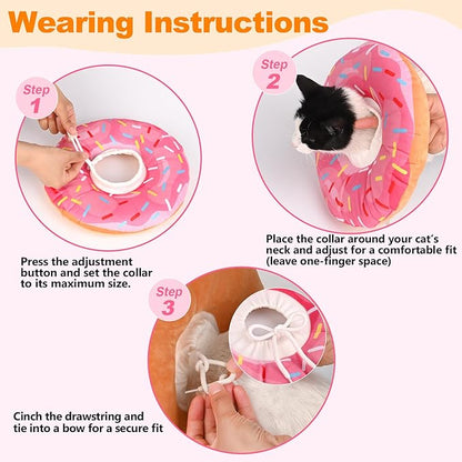 Cat Cone Collar Soft, Comfortable Cat Donut Collar After Surgery, Adjustable Elizabethan Recovery Collars & Cones to Stop Licking, Lightweight Neck Collar Soft Cone for Cats Kitten (Pink, Medium)