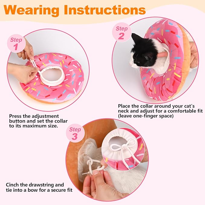 Cat Cone Collar Soft, Comfortable Cat Donut Collar After Surgery, Adjustable Elizabethan Recovery Collars & Cones to Stop Licking, Lightweight Neck Collar Soft Cone for Cats Kitten (Pink, Small)