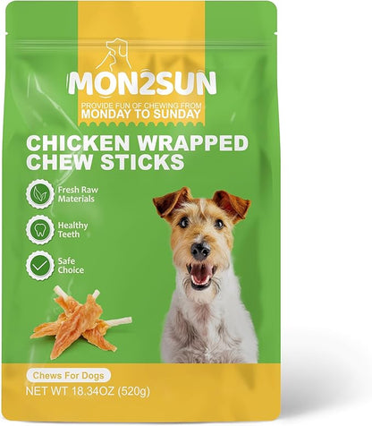 MON2SUN Dog Rawhide Twist 4-4.5 Inch Chicken Wrapped Rawhide Sticks for Puppy and Small Dogs, Promotes Dental Health Treats (18.34 Ounce -Pack of 1)