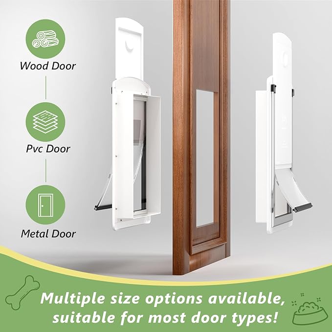 [Classicmacher] Dog Door for Door, All-Stainless Steel Frame Doggie Door with Double Soft Flaps and 2 Sliding ABS Panels, Easy to Install, Perfect for Large Dogs Under 110 LBS (White, Double Flaps)