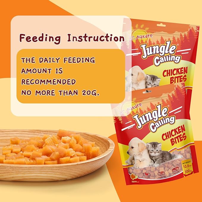 Jungle Calling Soft Chicken Treats for Dog and Cat, Natural Grain Free Chewy Food Snacks for Training Rewards for Small & Senior Dogs, High Protein, 10.6 oz