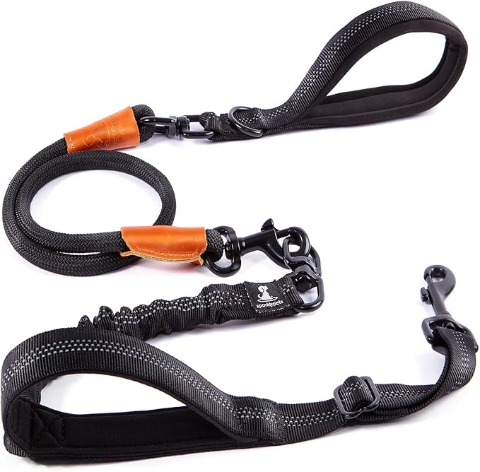SparklyPets - Heavy Duty Bungee Rope Leash for Large and Medium Dogs - No Pull, Shock Absorber Long Dog Training Lead - No Slip Reflective Line for Outside (5.5 Ft Bungee Leash)