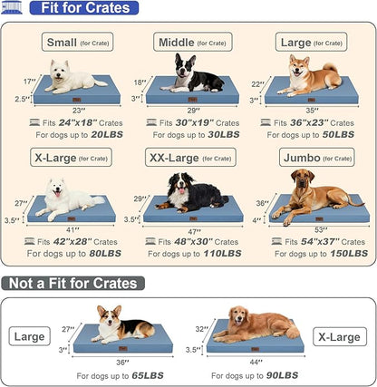 Outdoor Extra Large Dog Crate Bed, XXL Waterproof Dog Bed for Giant Breeds Dogs, 47x29 Inch Orthopedic Egg Crate Foam Pet Mat with Removable Cooling Cover, Blue