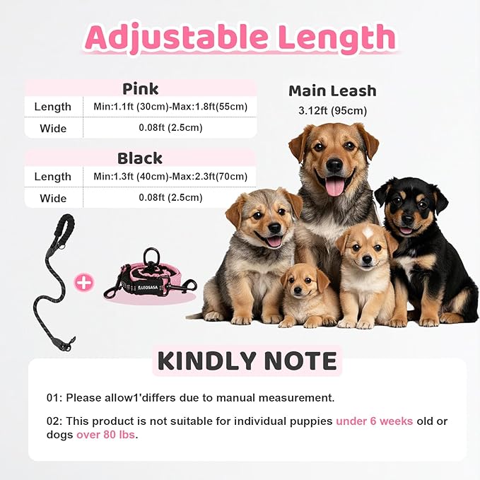 Double Dog Leash - 360°Swivel Tangle Free Splitter Attachment, 2 Dogs Multi-Functional Leashes, Dual Rope for Outdoor Walk Train Small Medium Large Two Pet, Pink