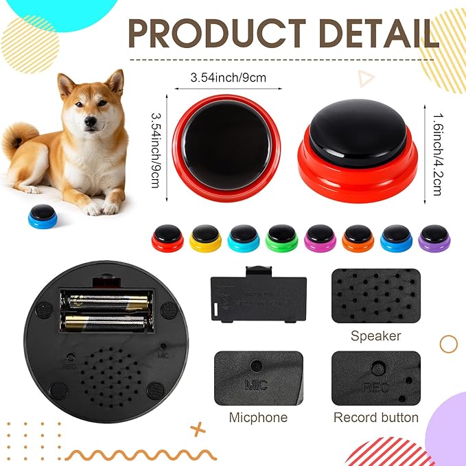 Jerify 16 Pcs Voice Recordable Dog Buttons for Communication Pet Cat Talking Buttons with Stickers 30 Seconds Interactive Speech Training Buzzers for Cat Pet Dog