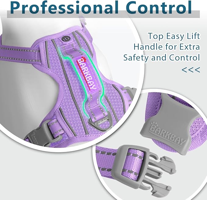 BARKBAY Dog Harness No Pull with ID Tag Pocket - Heavy Duty, Reflective, Easy Control for Large Dogs(Violet Purple,M)