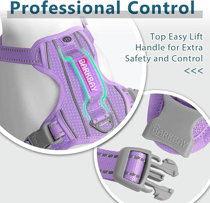 BARKBAY Dog Harness No Pull with ID Tag Pocket - Heavy Duty, Reflective, Easy Control for Large Dogs(Violet Purple,M)