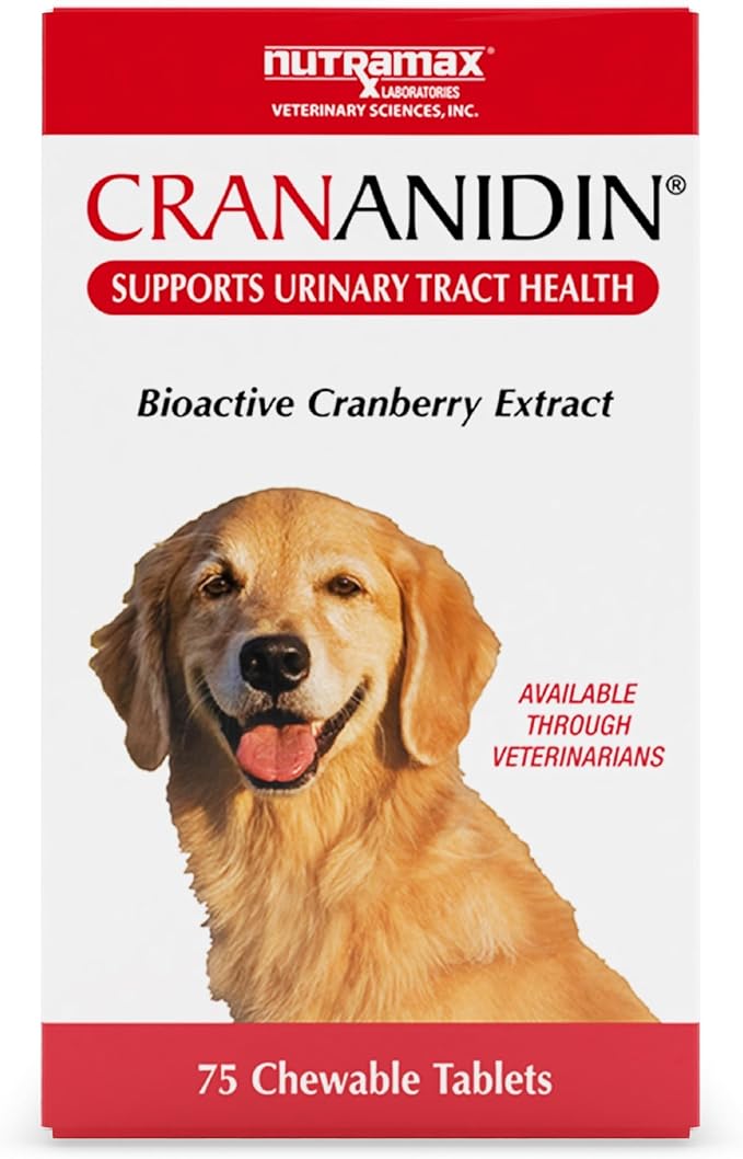 Nutramax Crananidin for Dogs, Urinary Tract Health and Bladder Health Support, Cranberry Supplement for Dogs of all Breeds and Sizes, Chewable Tablets, 75 Count