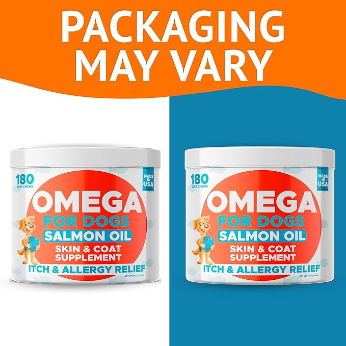 Omega 3 Fish Oil for Dogs (360Ct) - Skin&Coat Chews - Dry & Itchy Skin Relief + Allergy Support - Shiny Coat - EPA&DHA Fatty Acids - Salmon Oil Chews Promotes Heart, Hip & Joint Support