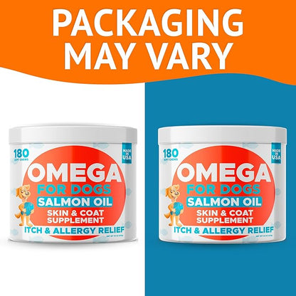 Omega 3 Fish Oil for Dogs (360Ct) - Skin&Coat Chews - Dry & Itchy Skin Relief + Allergy Support - Shiny Coat - EPA&DHA Fatty Acids - Salmon Oil Chews Promotes Heart, Hip & Joint Support