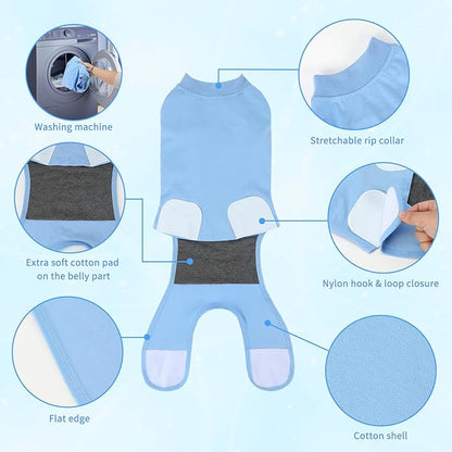 2 Packs Breathable Cotton Dog Recovery Suit for After Neuter Spay Abdominal Wounds Protector, Professional Anti-Licking Onesies for Male Female Pets Surgery Bandages, S Black Blue Pure